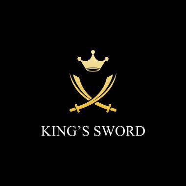 Kılıç, kalkan ve kralın kılıç logosu. Logo vektör tasarımı.