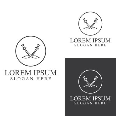 Kılıç, kalkan ve kralın kılıç logosu. Logo vektör tasarımı.