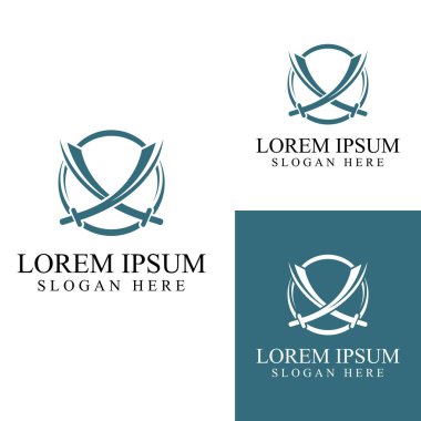 Kılıç, kalkan ve kralın kılıç logosu. Logo vektör tasarımı.