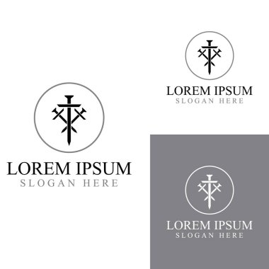 Kılıç, kalkan ve kralın kılıç logosu. Logo vektör tasarımı.