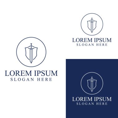Kılıç, kalkan ve kralın kılıç logosu. Logo vektör tasarımı.