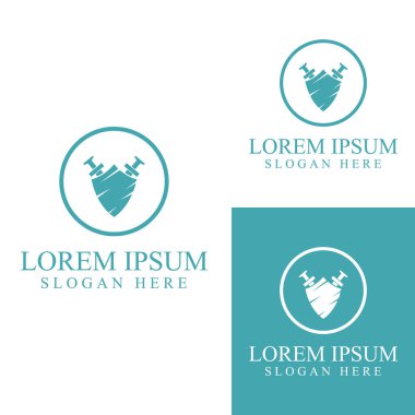 Kılıç, kalkan ve kralın kılıç logosu. Logo vektör tasarımı.