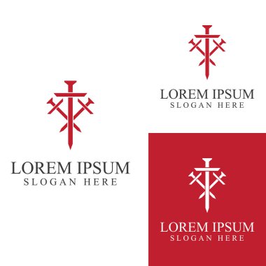 Kılıç, kalkan ve kralın kılıç logosu. Logo vektör tasarımı.