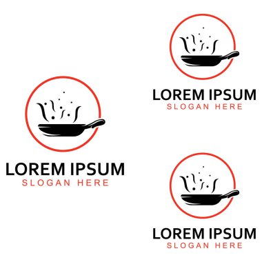 Mutfak aletleri, tencere, spatula ve yemek kaşıkları için logolar. Vektör tasarım kavramları kullanılarak.