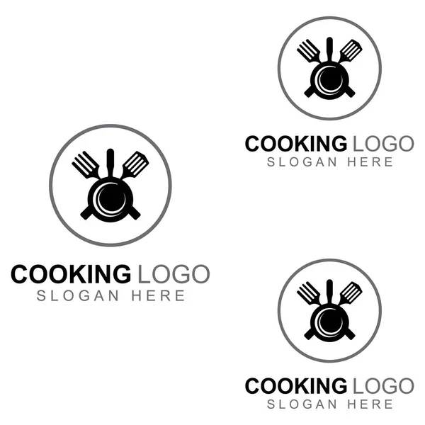 Logos Pour Ustensiles Cuisine Casseroles Spatules Cuillères Cuisson Utilisation Concepts — Image vectorielle