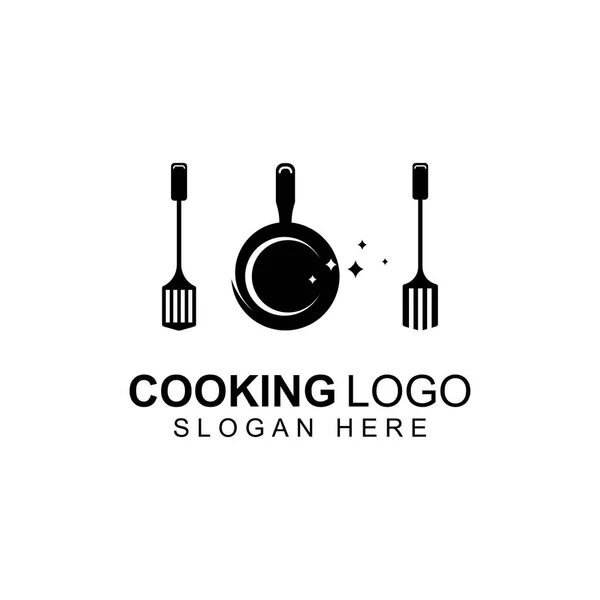 Logos Para Utensílios Cozinha Panelas Espátulas Colheres Cozinha Usando Conceitos — Vetor de Stock