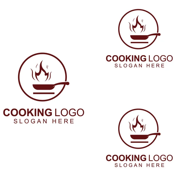 Logos Para Utensilios Cocina Ollas Espátulas Cucharas Cocina Usando Conceptos — Vector de stock