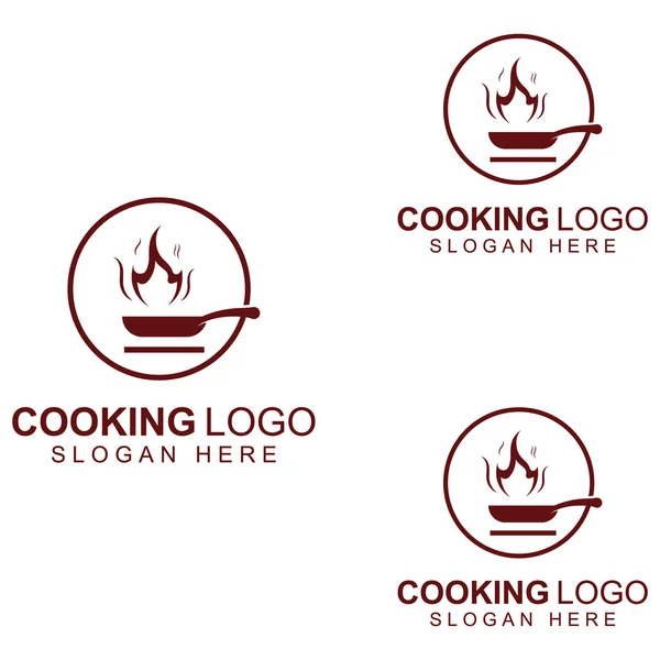 Logos Para Utensílios Cozinha Panelas Espátulas Colheres Cozinha Usando Conceitos — Vetor de Stock