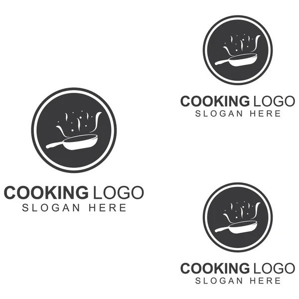 Logos Para Utensílios Cozinha Panelas Espátulas Colheres Cozinha Usando Conceitos — Vetor de Stock