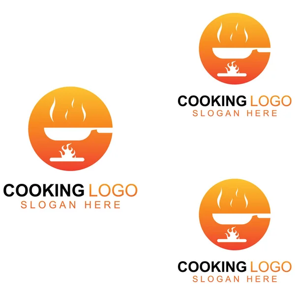 Logos Para Utensílios Cozinha Panelas Espátulas Colheres Cozinha Usando Conceitos — Vetor de Stock