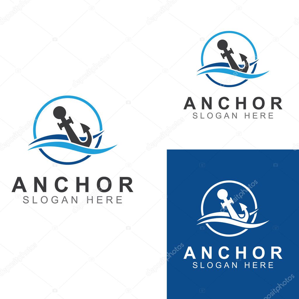 Logo and anchor symbol design vector.