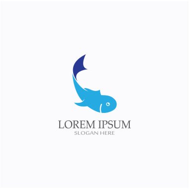 Balık logosu, balık yemi, balık yağı ve deniz ürünleri restoranı ikonu. Vektör simgesi konseptiyle