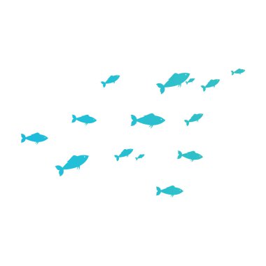 Balık logosu, balık yemi, balık yağı ve deniz ürünleri restoranı ikonu. Vektör simgesi konseptiyle