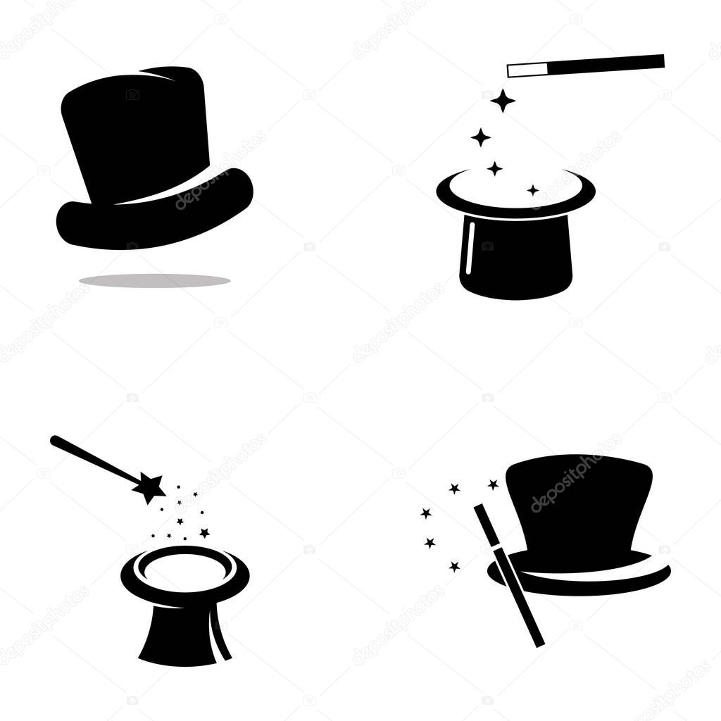 magician's hat and magic wand icon logo vector