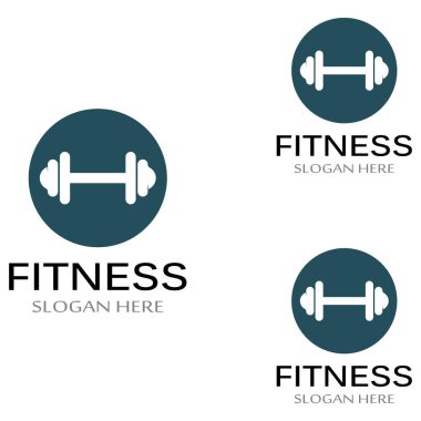 Spor salonu jimnastik salonu silueti logosu ve barbell.Vektör tasarımı kullanılarak fitness jimnastik salonu ve halter tasarımı