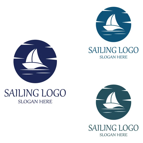 Ιστιοφόρο Ιστιοπλοϊκό Λογότυπο Κύματα Κυμάτων Χρήση Διάνυσμα Έννοια Σχεδιασμού — Διανυσματικό Αρχείο