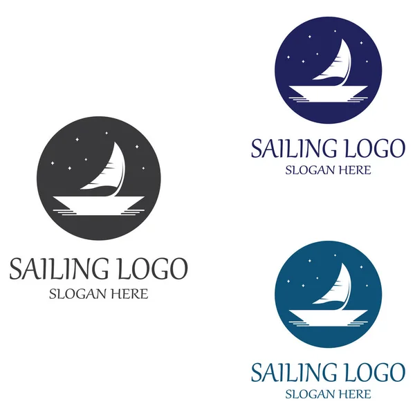 Segel Oder Segelboot Logo Mit Wellen Von Wellen Durch Verwendung — Stockvektor