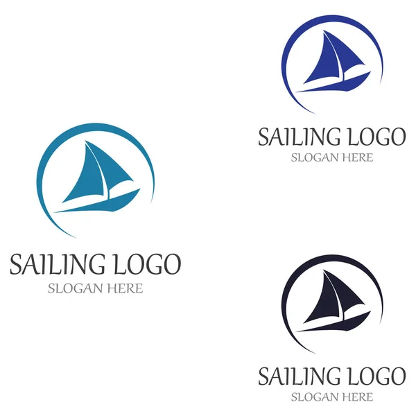 Segel Oder Segelboot Logo Mit Wellen Von Wellen Durch Verwendung — Stockvektor