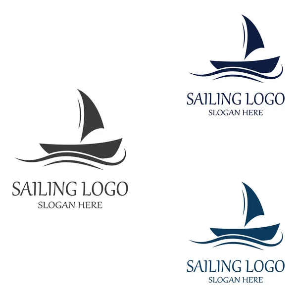 Ιστιοφόρο Ιστιοπλοϊκό Λογότυπο Κύματα Κυμάτων Χρήση Διάνυσμα Έννοια Σχεδιασμού — Διανυσματικό Αρχείο