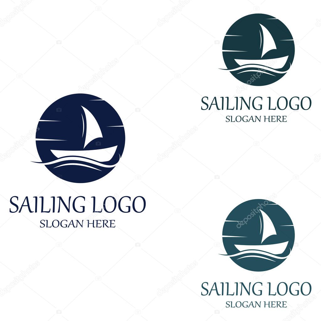 Sailboat or sailing boat logo with waves of waves, By using vector design concept