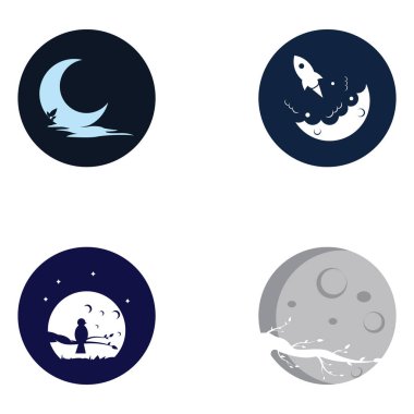 Dolunay ve yarım ay logosu, logo vektör ikonu tasarımı kullanılıyor 