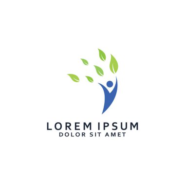 İnsan doğası yaprağı logosu. Yaprak ve insan kombinasyonu logosu vektör konseptiyle.
