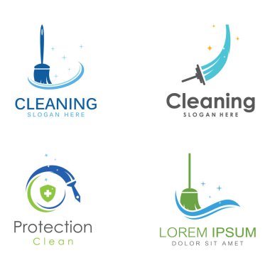 Temizlik logosu, temizlik koruma logosu ve ev temizleme logosu. Vektör tasarım konseptiyle.
