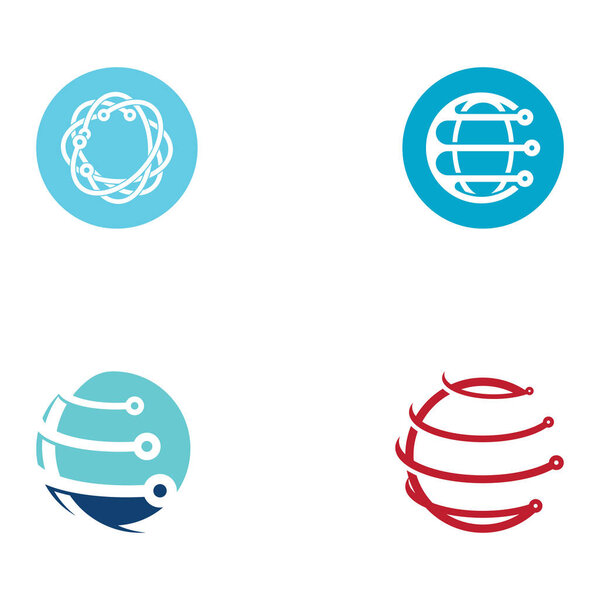 Логотип современного мира цифровых технологий, глобальной или технологической планеты и защиты цифровых технологий. Логотип с векторной концепцией.