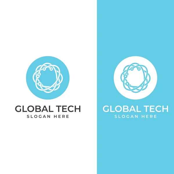 Logo Nowoczesnego Świata Technologii Cyfrowych Globalnej Lub Technologicznej Planety Oraz — Wektor stockowy