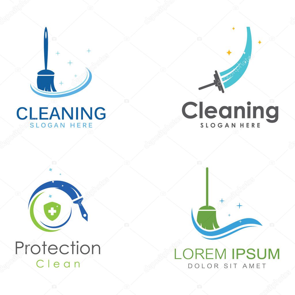 Cleaning logo, cleaning protection logo and house cleaning logo. With vector design concept.