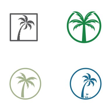 Palmiye ağacı logosu, dalgalı palmiye ve güneş. Çizer düzenleme kullanılıyor.