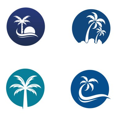 Palmiye ağacı logosu, dalgalı palmiye ve güneş. Çizer düzenleme kullanılıyor.