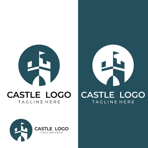 Κάστρο Λογότυπο Σιλουέτα Λογότυπο Του Κάστρου Συνδυασμό Ασπίδα — Διανυσματικό Αρχείο