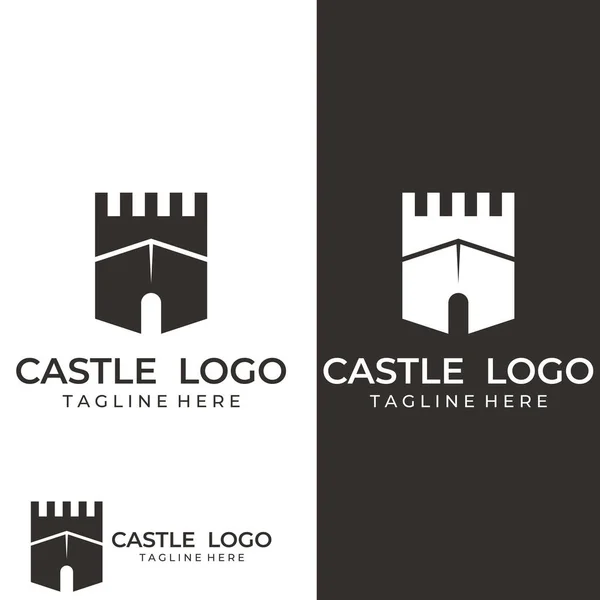 Castle Logo Silhouette Castle Logo Shield Combination — Stock Vector