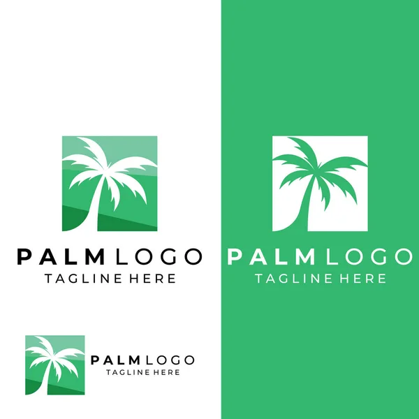 Логотип Пальмового Дерева Долоня Хвилями Сонцем Використання Редагування Ілюстратора — стоковий вектор