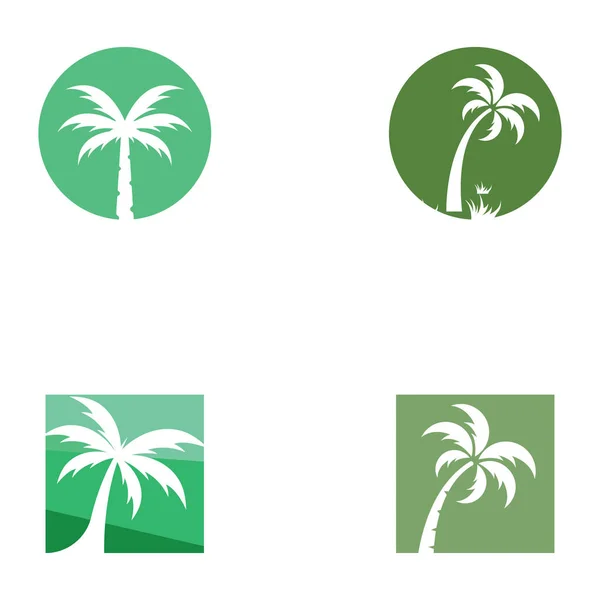 Palm Tree Logo Palm Met Golven Zon Met Behulp Van — Stockvector