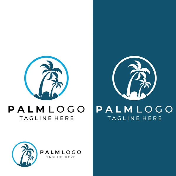 Logo Palmier Palmier Avec Vagues Soleil Utilisation Édition Illustrateur — Image vectorielle