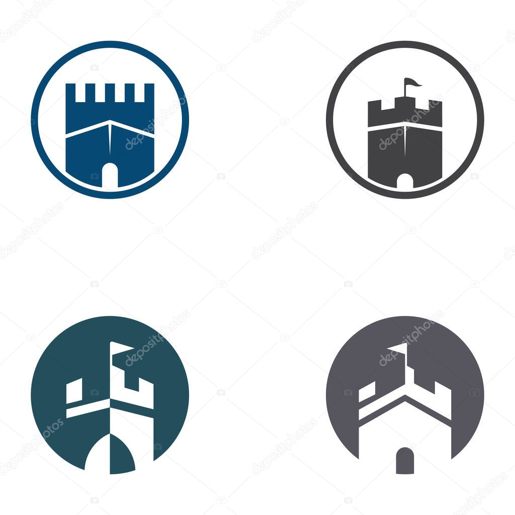 Castle logo silhouette, castle logo with shield combination.