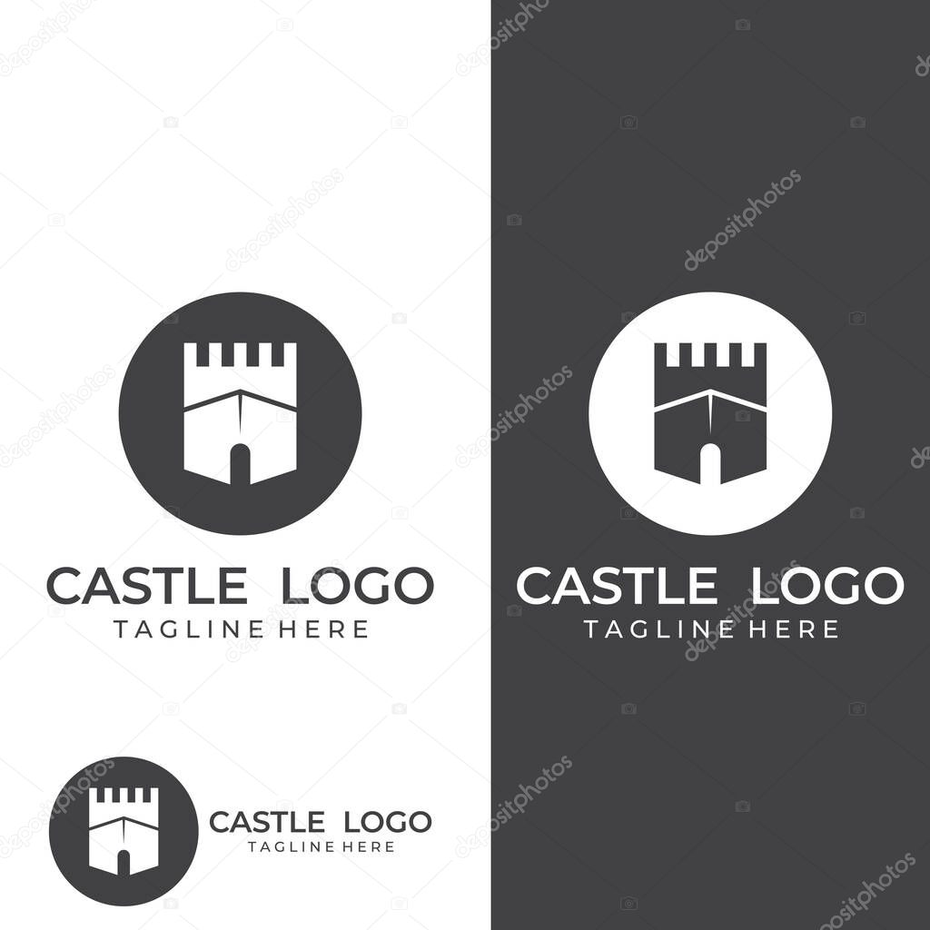 Castle logo silhouette, castle logo with shield combination.