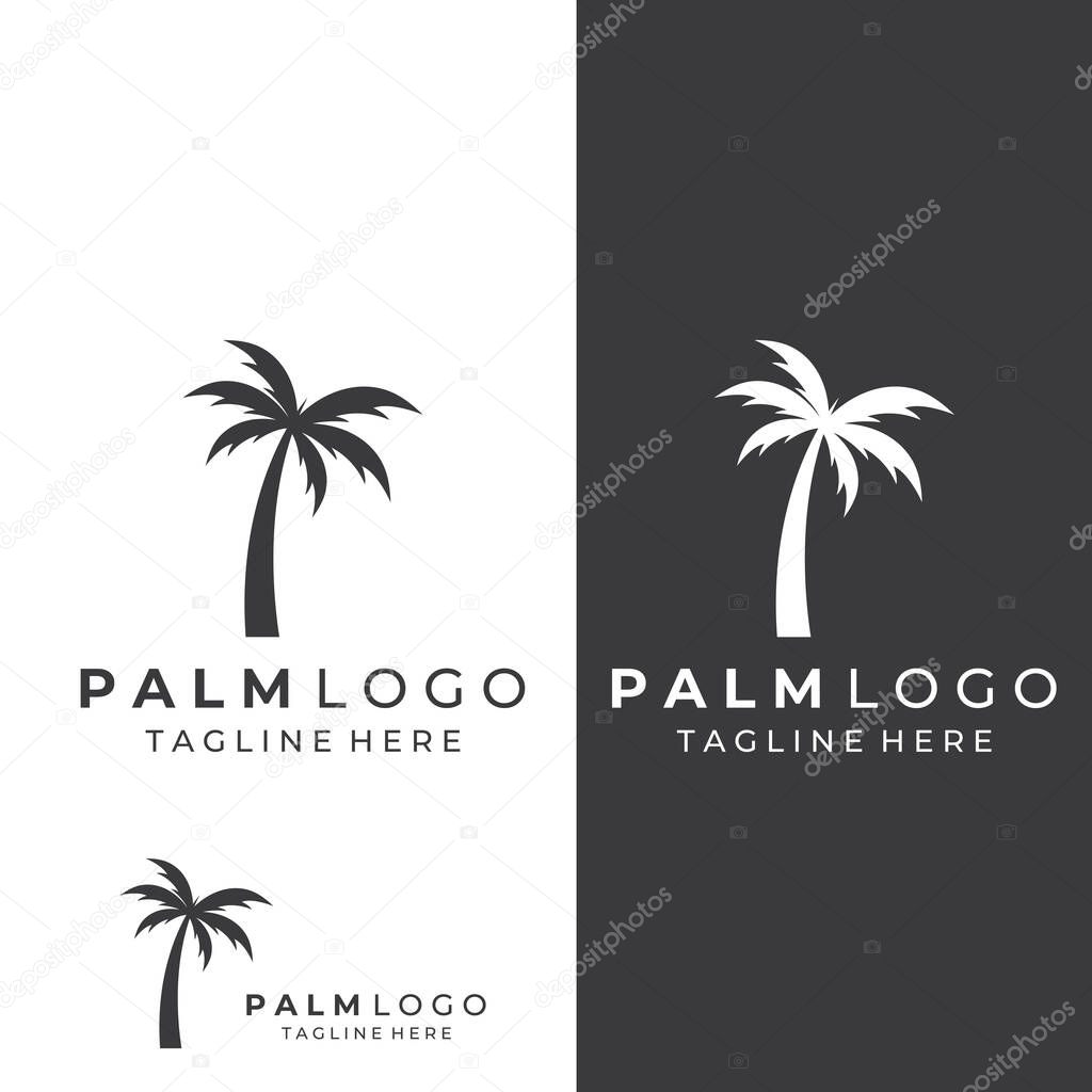 Palm tree logo, palm with waves and sun. Using illustrator editing.