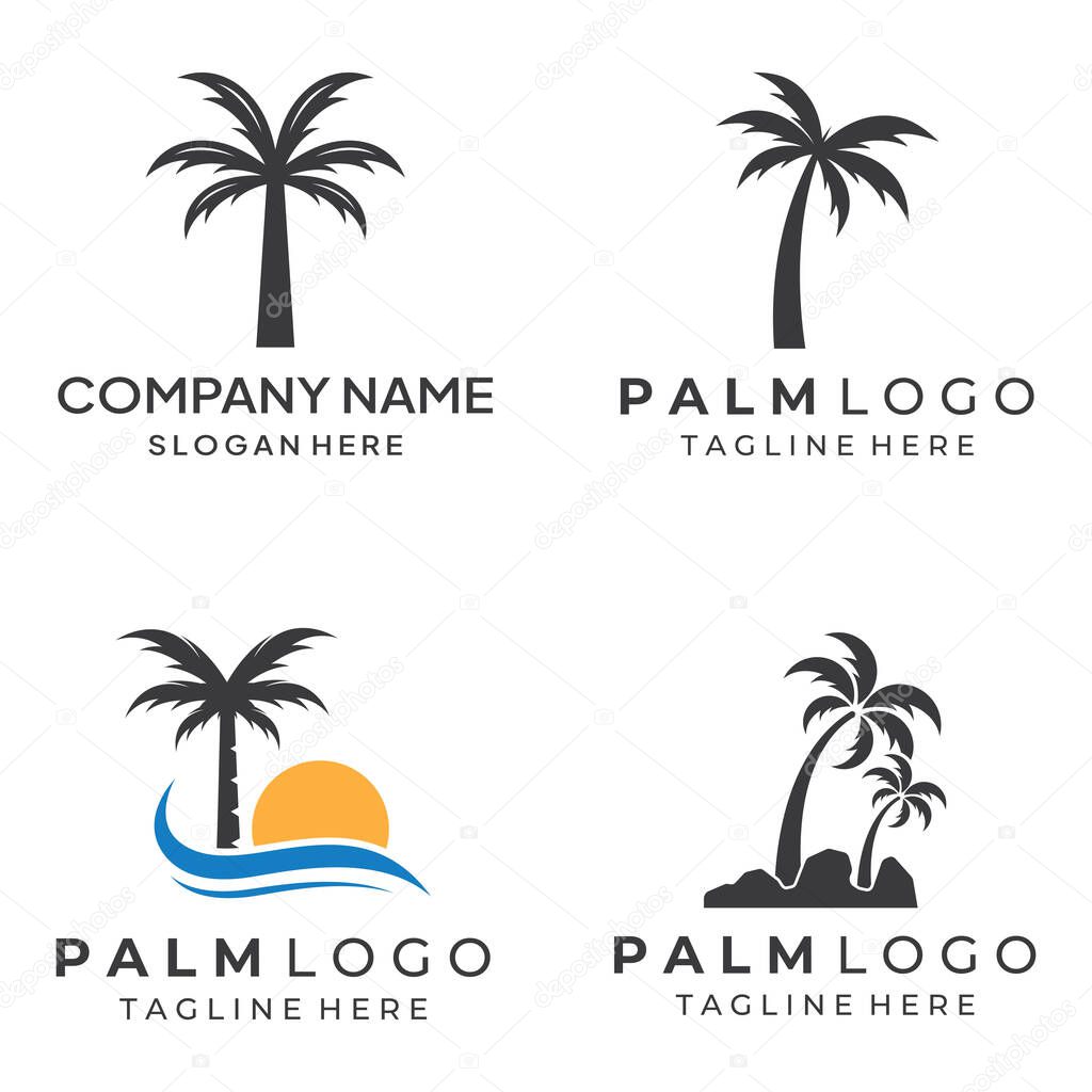 Palm tree logo, palm with waves and sun. Using illustrator editing.