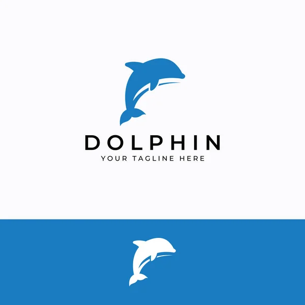 Logo Dauphin Les Dauphins Sautent Sur Les Vagues Mer Plage — Image vectorielle