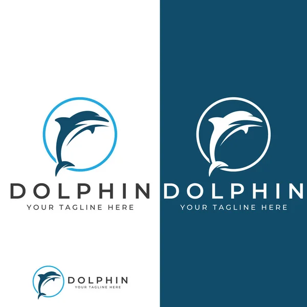 Logo Dauphin Les Dauphins Sautent Sur Les Vagues Mer Plage — Image vectorielle