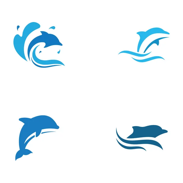 Logo Del Delfín Los Delfines Saltan Sobre Las Olas Del — Vector de stock