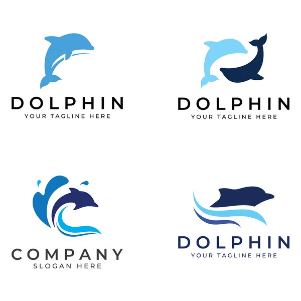 Logo Dauphin Les Dauphins Sautent Sur Les Vagues Mer Plage — Image vectorielle