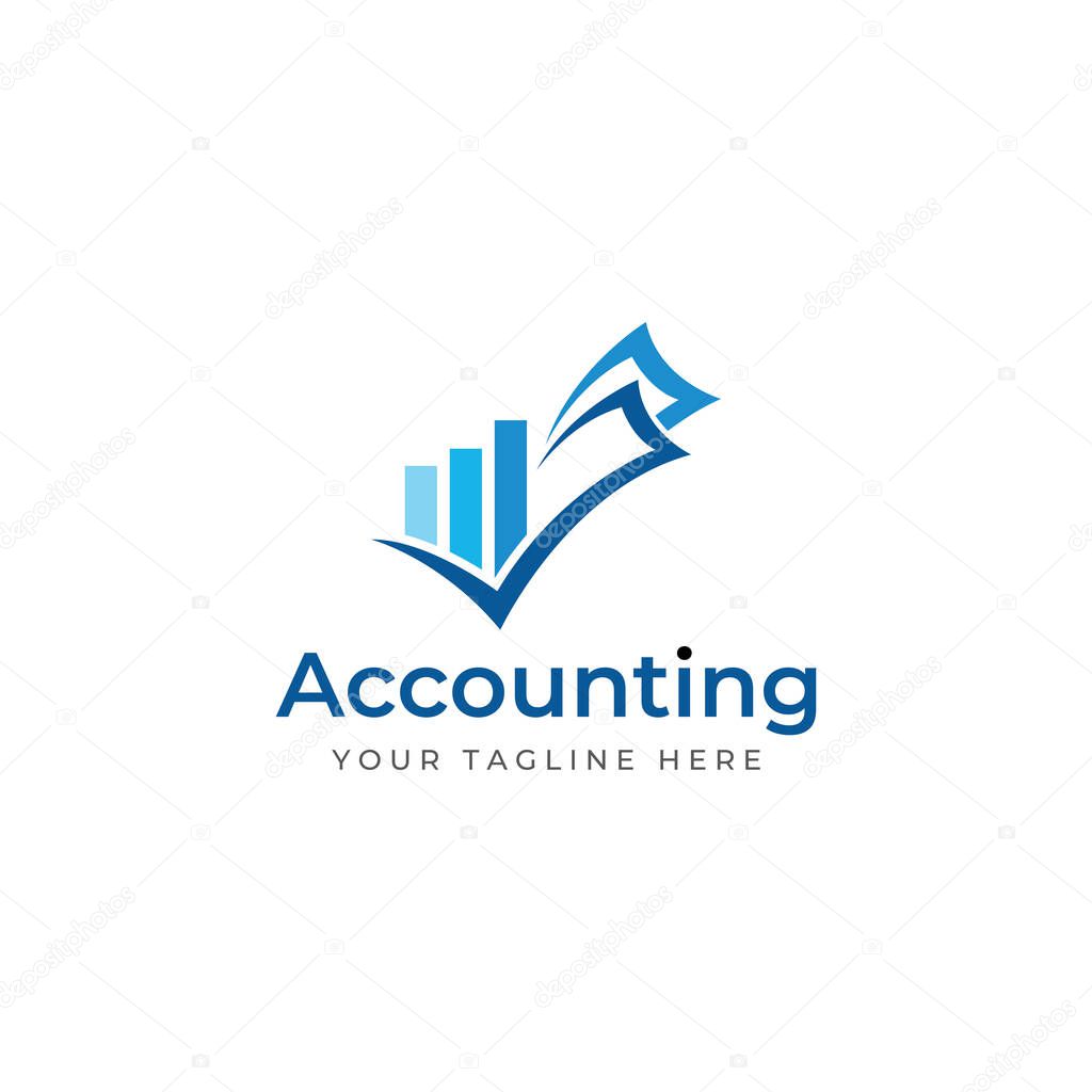 Financial accounting logo, with check mark for financial accounting stock chart analysis. With modern vector illustration concept.