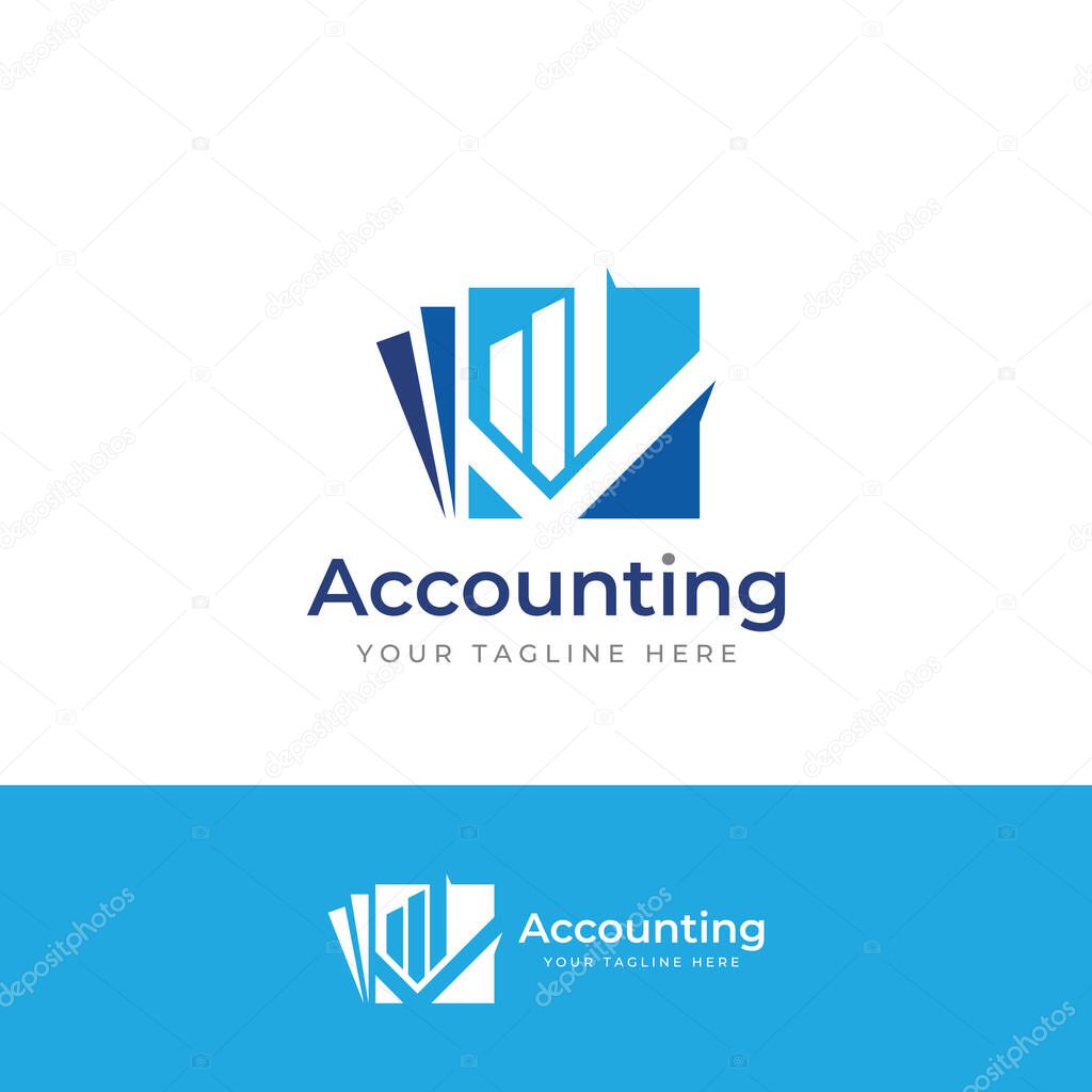 Financial accounting logo, with check mark for financial accounting stock chart analysis. With modern vector illustration concept.