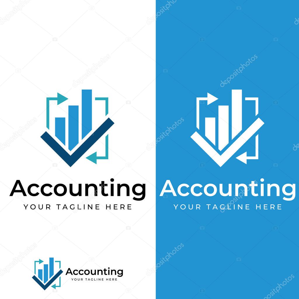 Financial accounting logo, with check mark for financial accounting stock chart analysis. With modern vector illustration concept.