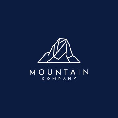 Dağ manzarası, minimalist bir tasarımı var. Fotoğrafçılar, tırmanışçılar ve maceracılar için logo.