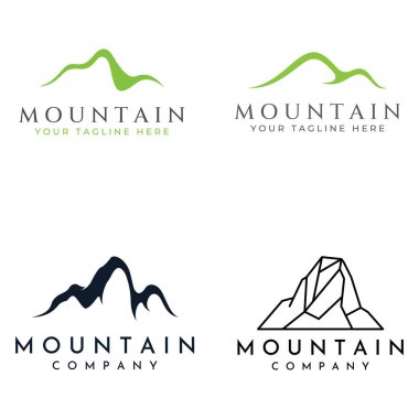 Dağ manzarası, minimalist bir tasarımı var. Fotoğrafçılar, tırmanışçılar ve maceracılar için logo.